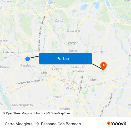 Cerro Maggiore to Pessano Con Bornago map