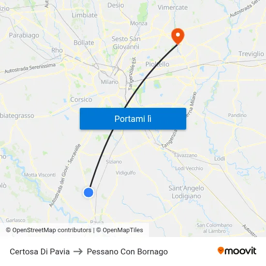 Certosa Di Pavia to Pessano Con Bornago map