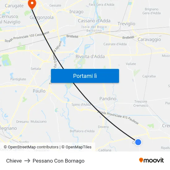 Chieve to Pessano Con Bornago map