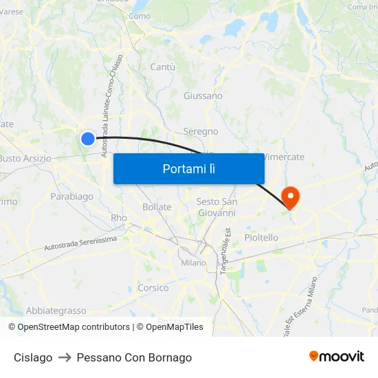 Cislago to Pessano Con Bornago map