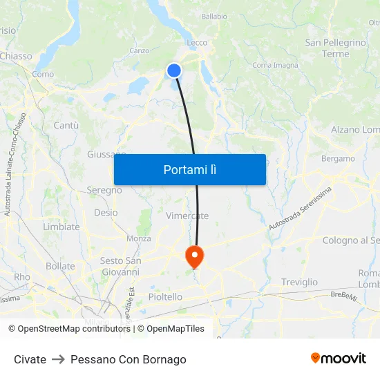 Civate to Pessano Con Bornago map