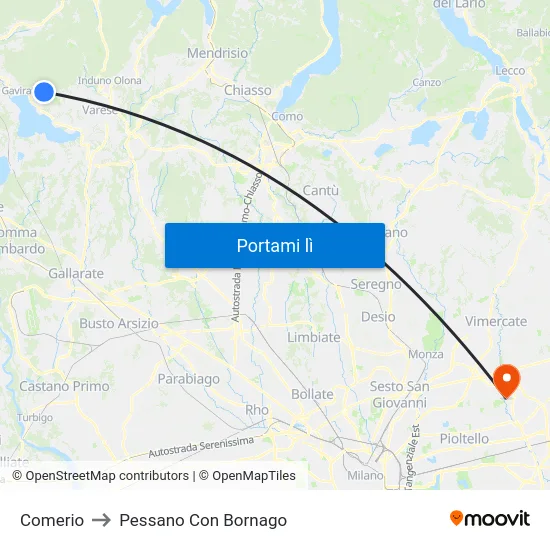 Comerio to Pessano Con Bornago map