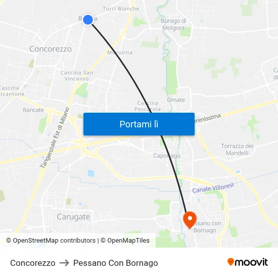 Concorezzo to Pessano Con Bornago map