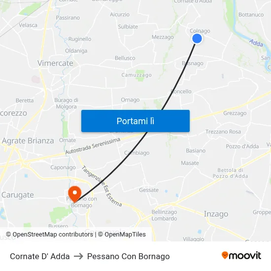 Cornate D' Adda to Pessano Con Bornago map
