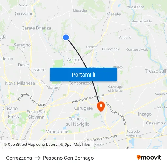 Correzzana to Pessano Con Bornago map
