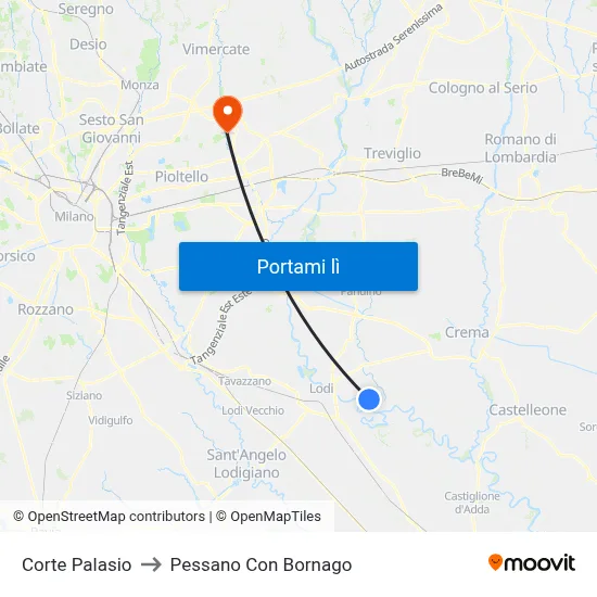 Corte Palasio to Pessano Con Bornago map