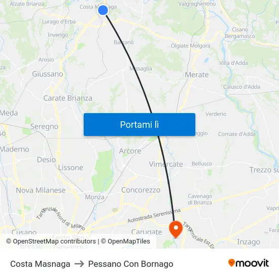 Costa Masnaga to Pessano Con Bornago map