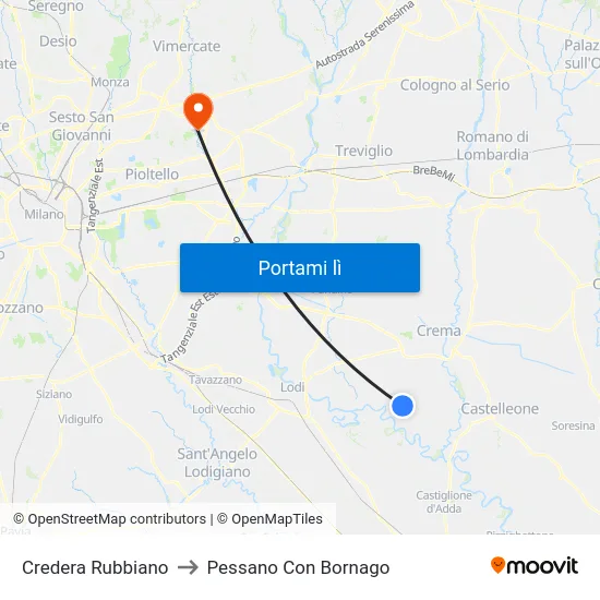 Credera Rubbiano to Pessano Con Bornago map
