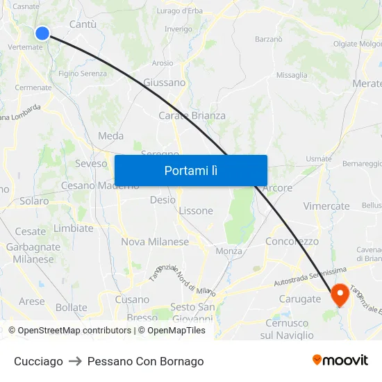 Cucciago to Pessano Con Bornago map