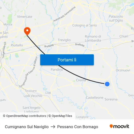 Cumignano Sul Naviglio to Pessano Con Bornago map