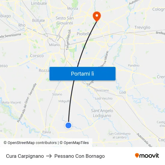Cura Carpignano to Pessano Con Bornago map