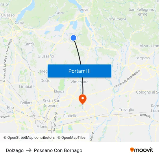 Dolzago to Pessano Con Bornago map