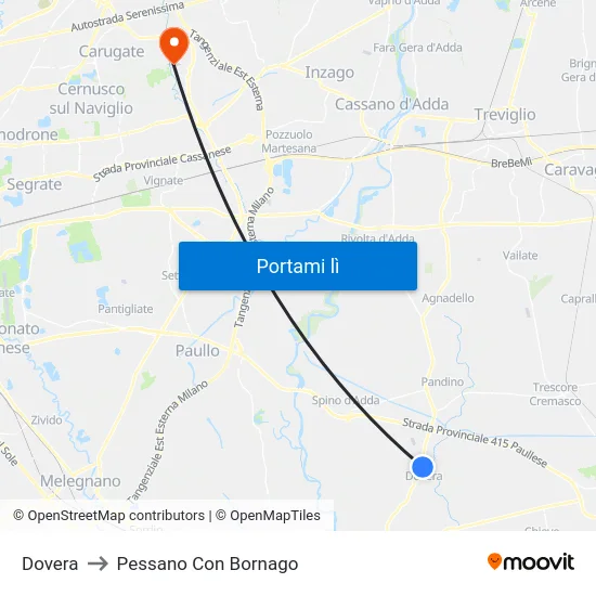 Dovera to Pessano Con Bornago map