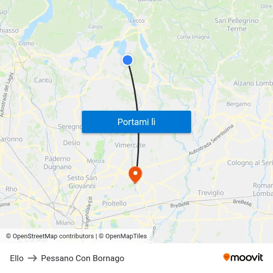 Ello to Pessano Con Bornago map