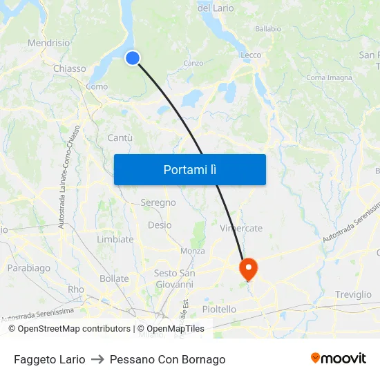 Faggeto Lario to Pessano Con Bornago map