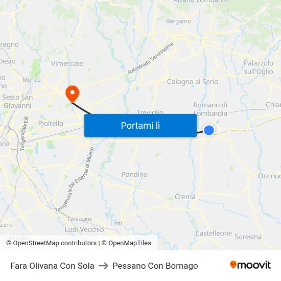 Fara Olivana Con Sola to Pessano Con Bornago map
