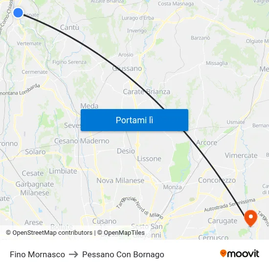 Fino Mornasco to Pessano Con Bornago map