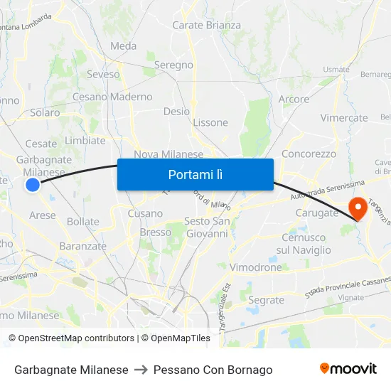 Garbagnate Milanese to Pessano Con Bornago map