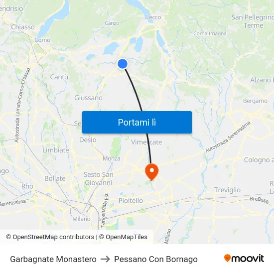 Garbagnate Monastero to Pessano Con Bornago map