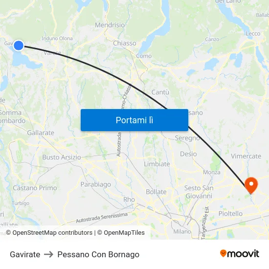Gavirate to Pessano Con Bornago map