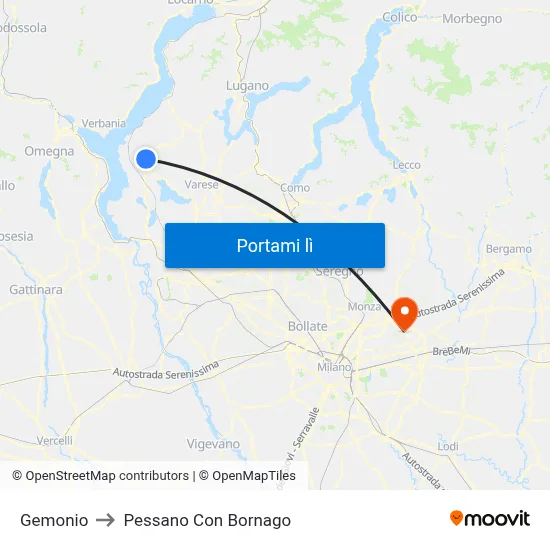 Gemonio to Pessano Con Bornago map