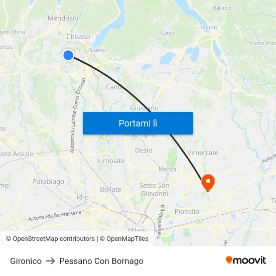 Gironico to Pessano Con Bornago map