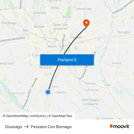 Giussago to Pessano Con Bornago map