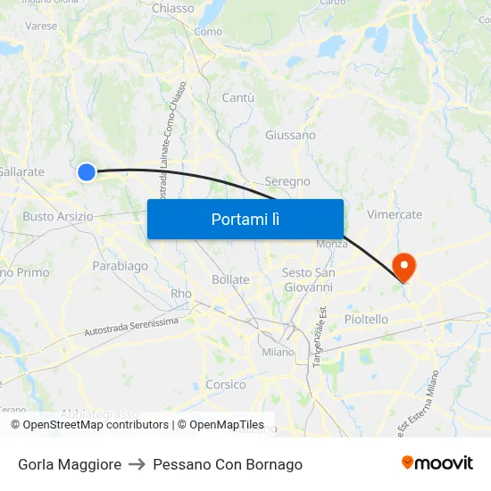 Gorla Maggiore to Pessano Con Bornago map
