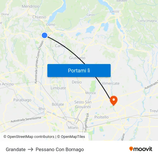 Grandate to Pessano Con Bornago map