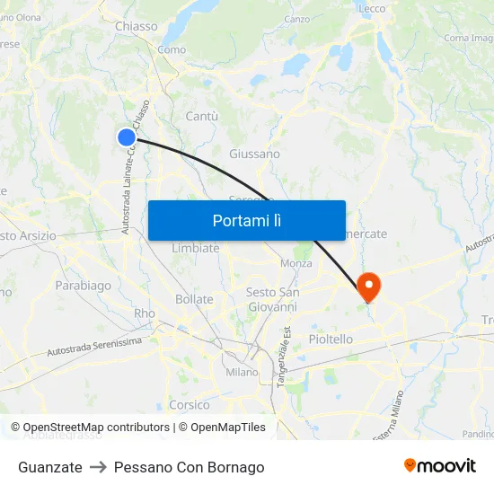 Guanzate to Pessano Con Bornago map