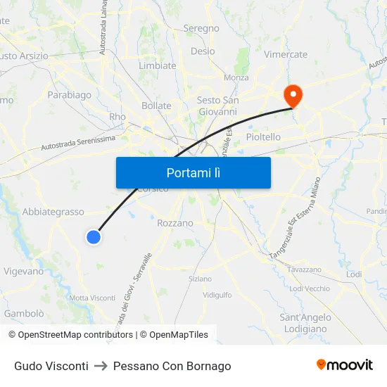 Gudo Visconti to Pessano Con Bornago map