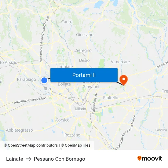 Lainate to Pessano Con Bornago map