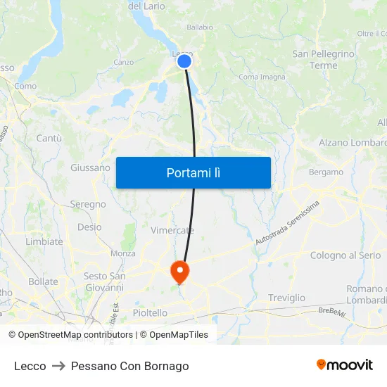 Lecco to Pessano Con Bornago map