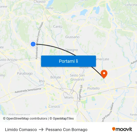 Limido Comasco to Pessano Con Bornago map
