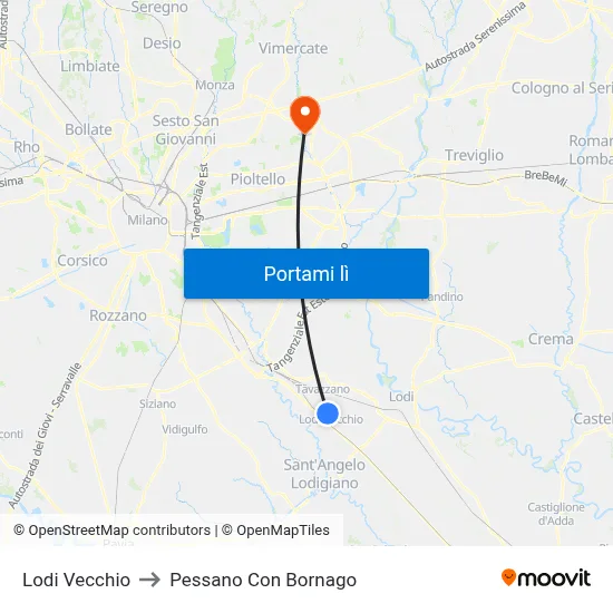 Lodi Vecchio to Pessano Con Bornago map