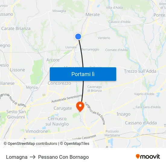 Lomagna to Pessano Con Bornago map