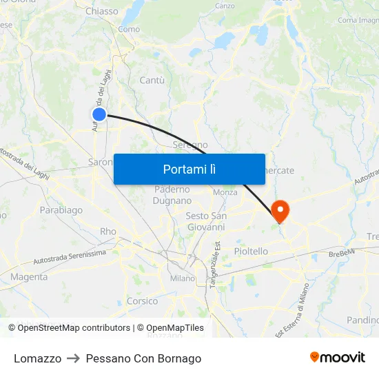 Lomazzo to Pessano Con Bornago map