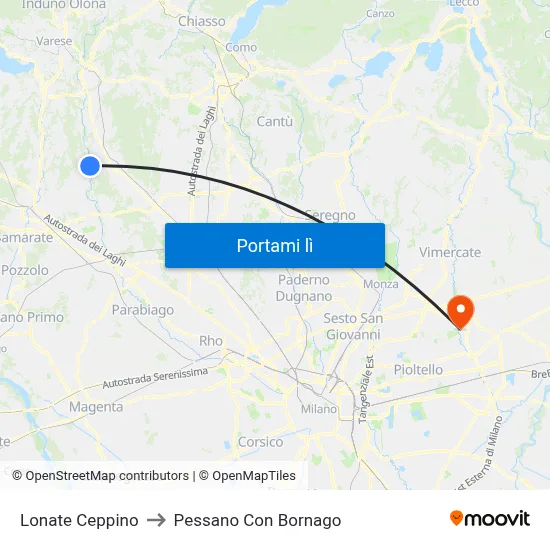 Lonate Ceppino to Pessano Con Bornago map