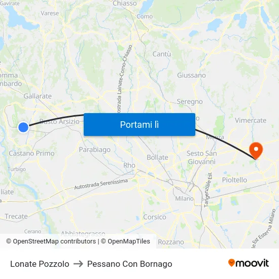 Lonate Pozzolo to Pessano Con Bornago map