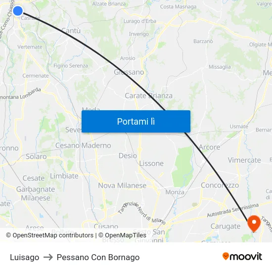 Luisago to Pessano Con Bornago map