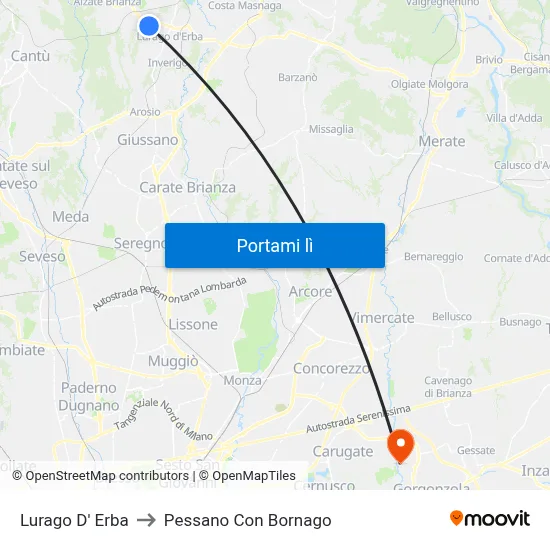 Lurago D' Erba to Pessano Con Bornago map