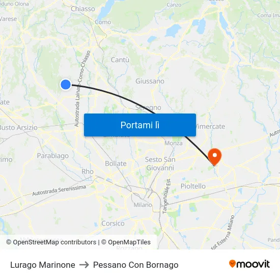 Lurago Marinone to Pessano Con Bornago map