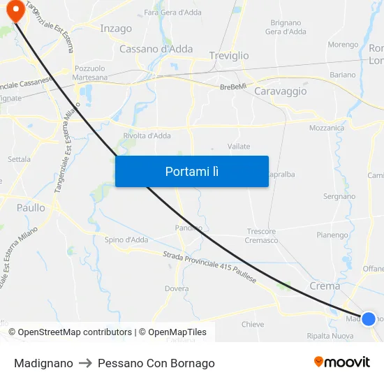 Madignano to Pessano Con Bornago map