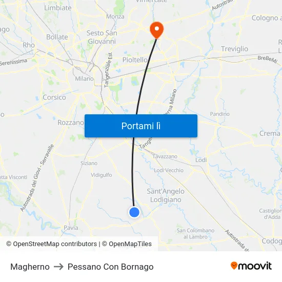 Magherno to Pessano Con Bornago map