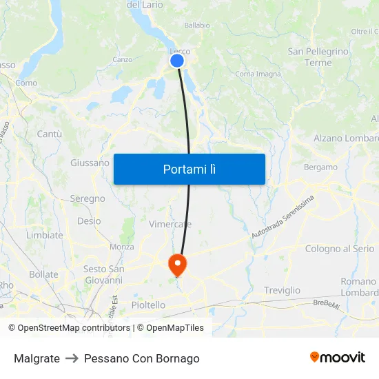 Malgrate to Pessano Con Bornago map