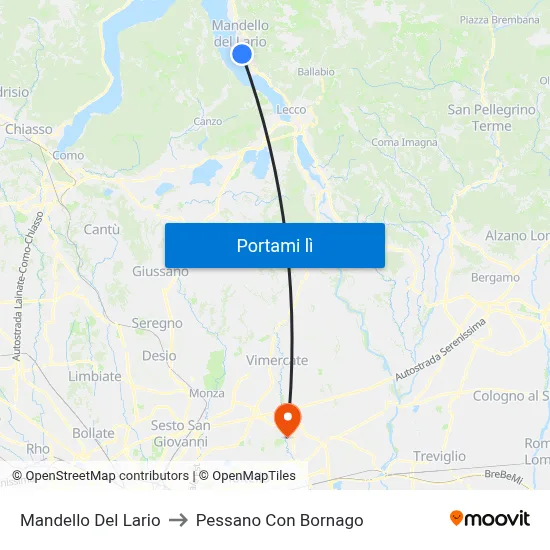 Mandello Del Lario to Pessano Con Bornago map