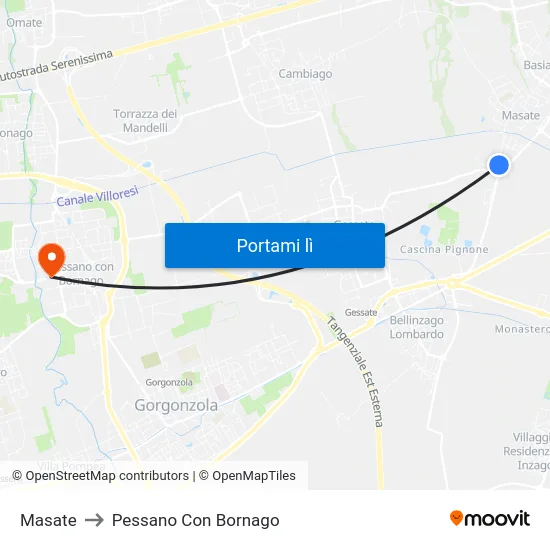 Masate to Pessano Con Bornago map