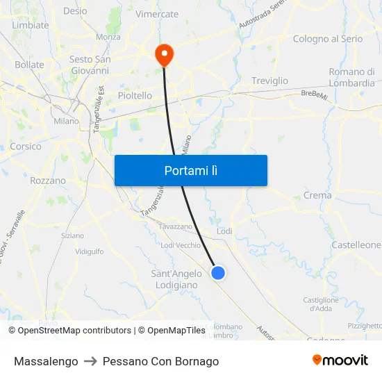Massalengo to Pessano Con Bornago map