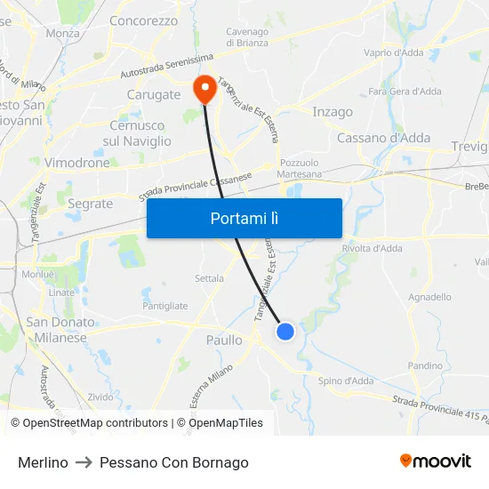 Merlino to Pessano Con Bornago map