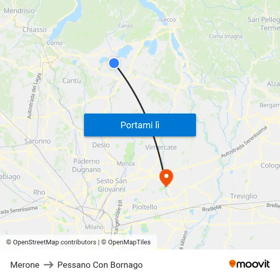 Merone to Pessano Con Bornago map